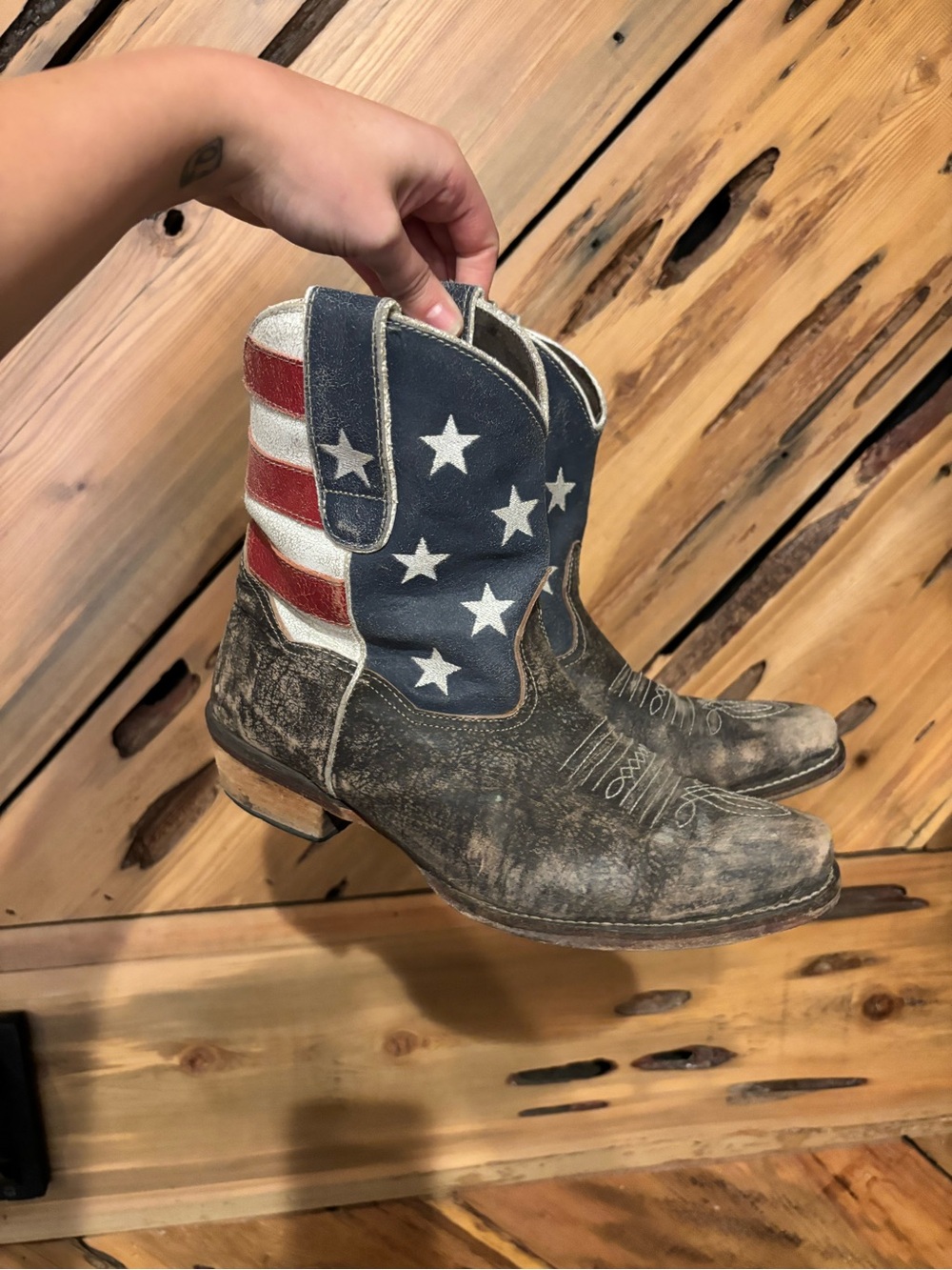 Roper Women's Ankle Cowboy Boots in Brown, Red, White & Blue